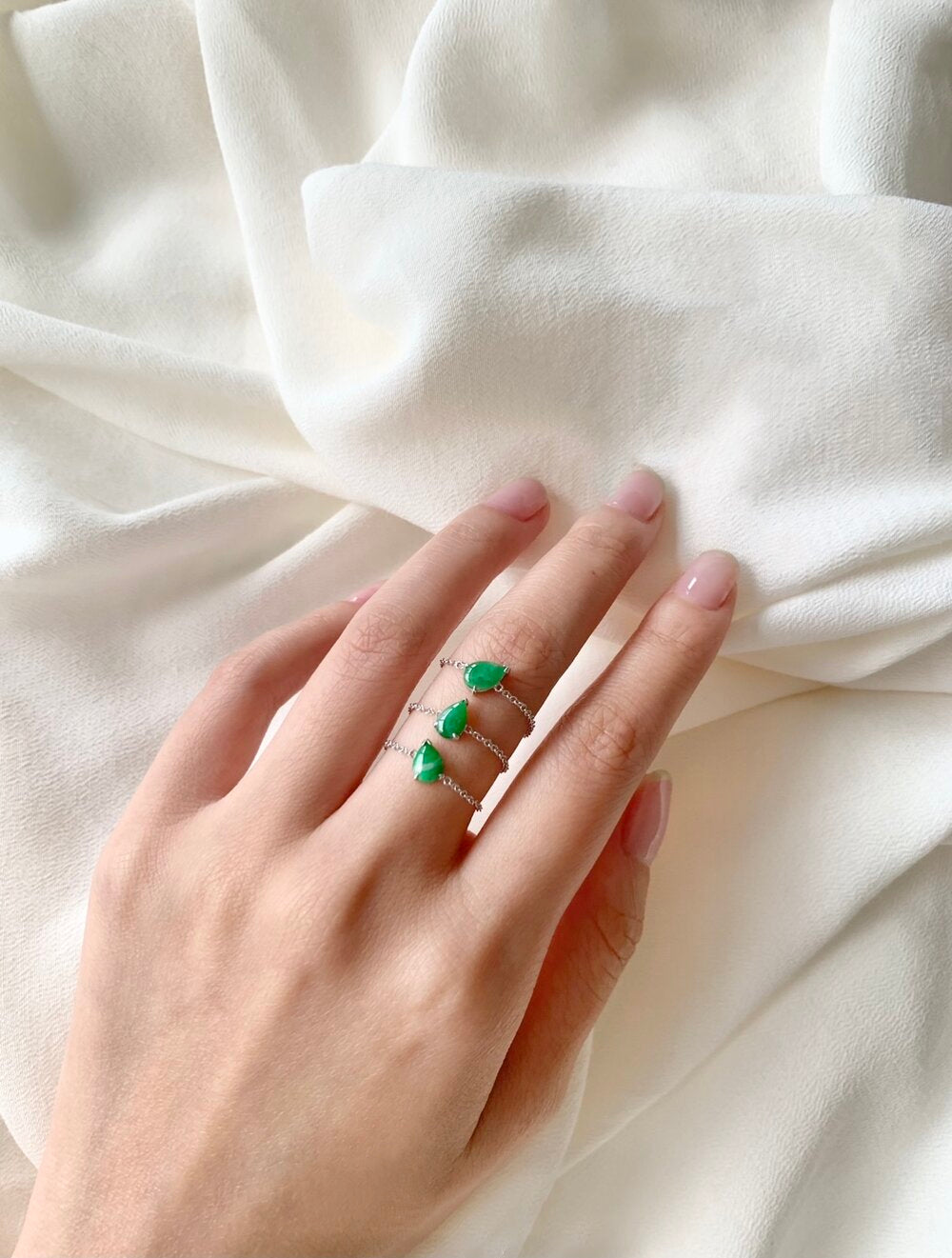 Pear Jade Chain Ring